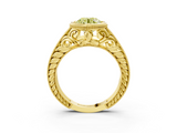 Yellow gold Bezel Set Fancy Yellow Round  Diamond Milgrain Pave Engagement Ring_3