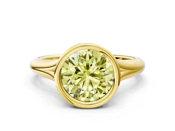 Yellow gold Bezel Set Fancy Yellow Round  Solitaire Diamond Ring with Smooth Band
