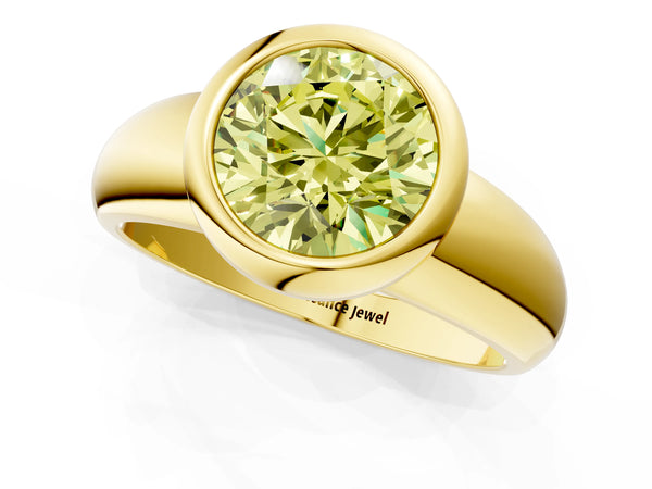 Yellow gold Bezel Set Fancy Yellow Round  Solitaire Ring with Wide Band