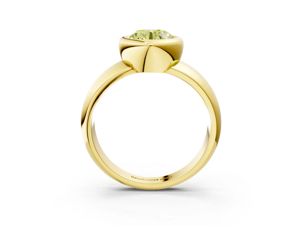 Yellow gold Bezel Set Fancy Yellow Round  Solitaire Ring with Wide Band
