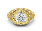 Yellow gold Bezel Set Heart Cut Diamond Milgrain Band Ring_13