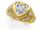 Yellow gold Bezel Set Heart Cut Diamond Milgrain Band Ring_14