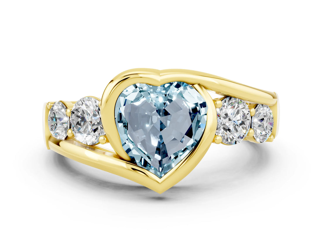 Yellow gold Bezel Set Heart Cut Diamond Split Shank Ring