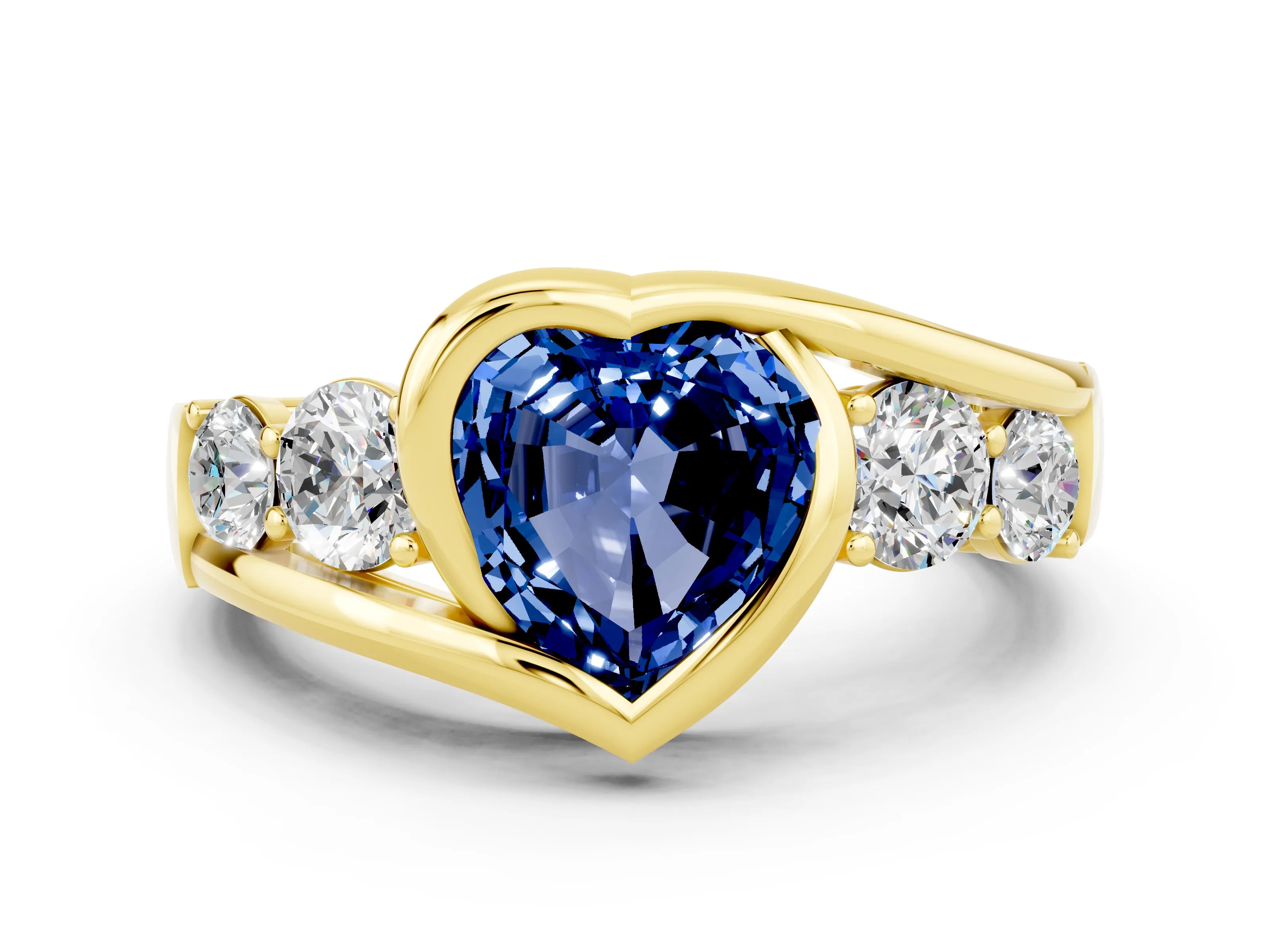 Yellow gold Bezel Set Heart Cut Diamond Split Shank Ring
