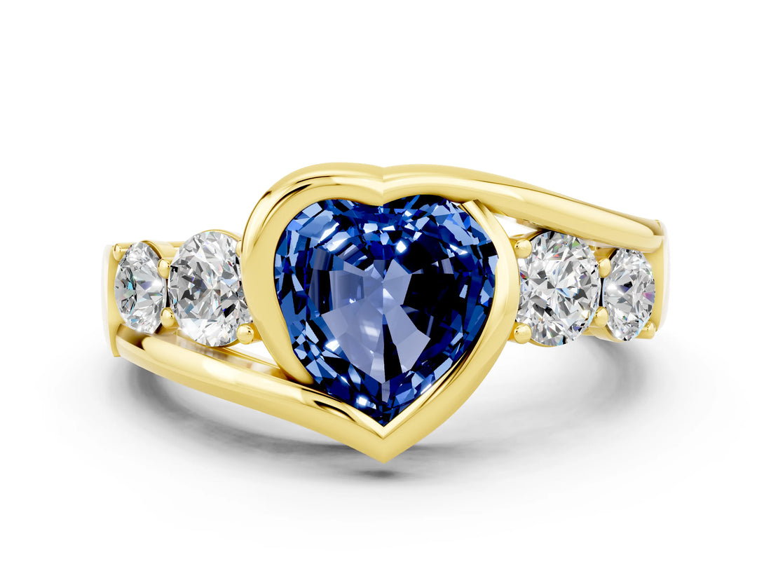 Yellow gold Bezel Set Heart Cut Diamond Split Shank Ring