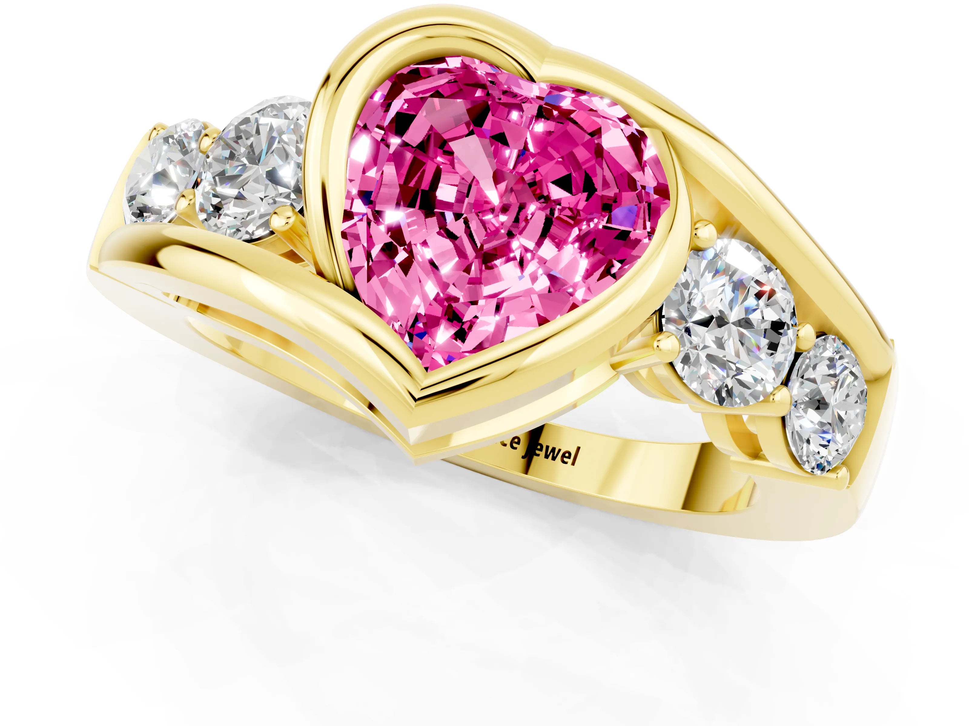 Yellow gold Bezel Set Heart Cut Diamond Split Shank Ring_1