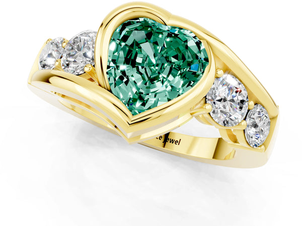 Yellow gold Bezel Set Heart Cut Green Sapphire Bypass Ring with Round  Accents