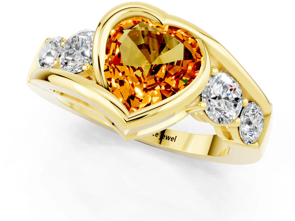 Yellow gold Bezel Set Heart Cut Citrine Bypass Ring with Round  Accents
