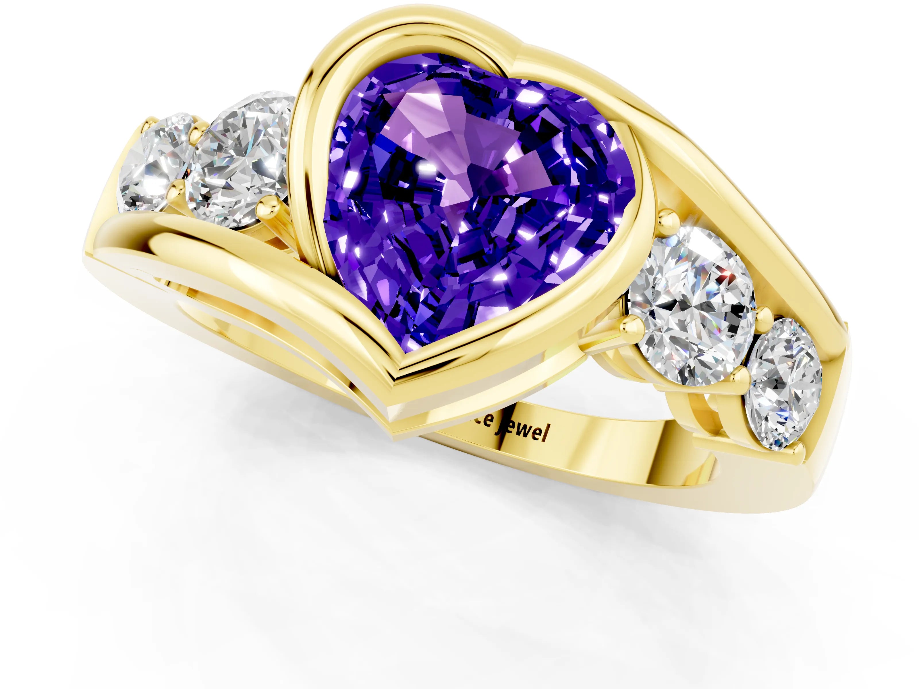 Yellow gold Bezel Set Heart Cut Diamond Split Shank Ring_1