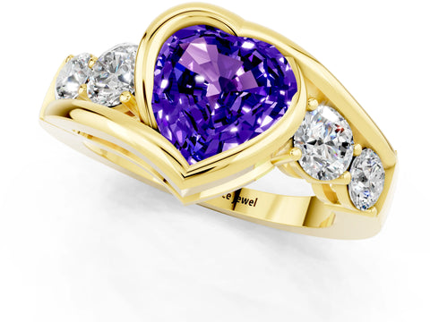 Yellow gold Bezel Set Heart Cut Diamond Split Shank Ring_1
