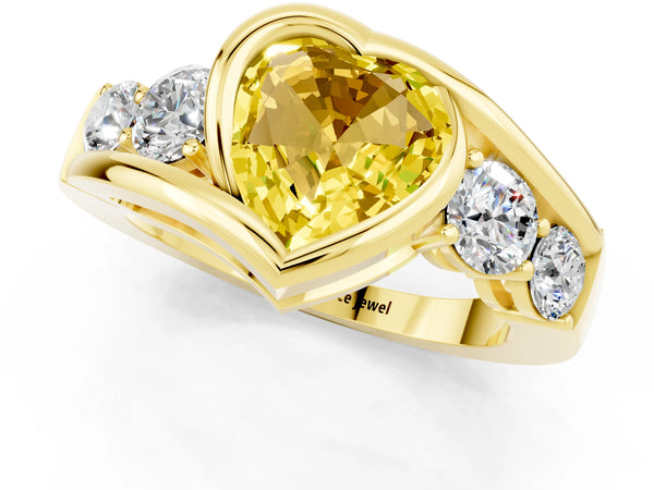 Yellow gold Bezel Set Heart Cut Yellow Sapphire Bypass Ring with Round  Accents