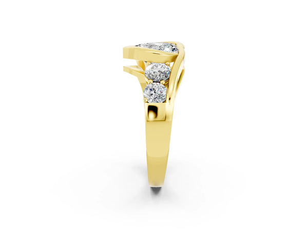 Yellow gold Bezel Set Heart Cut Moissanite Bypass Ring with Round  Accents