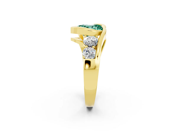 Yellow gold Bezel Set Heart Cut Green Sapphire Bypass Ring with Round  Accents