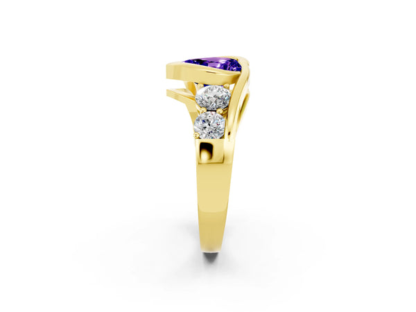 Yellow gold Bezel Set Heart Cut Tanzanite Bypass Ring with Round  Accents