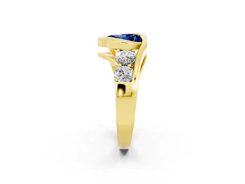 Yellow gold Bezel Set Heart Cut Diamond Split Shank Ring_2