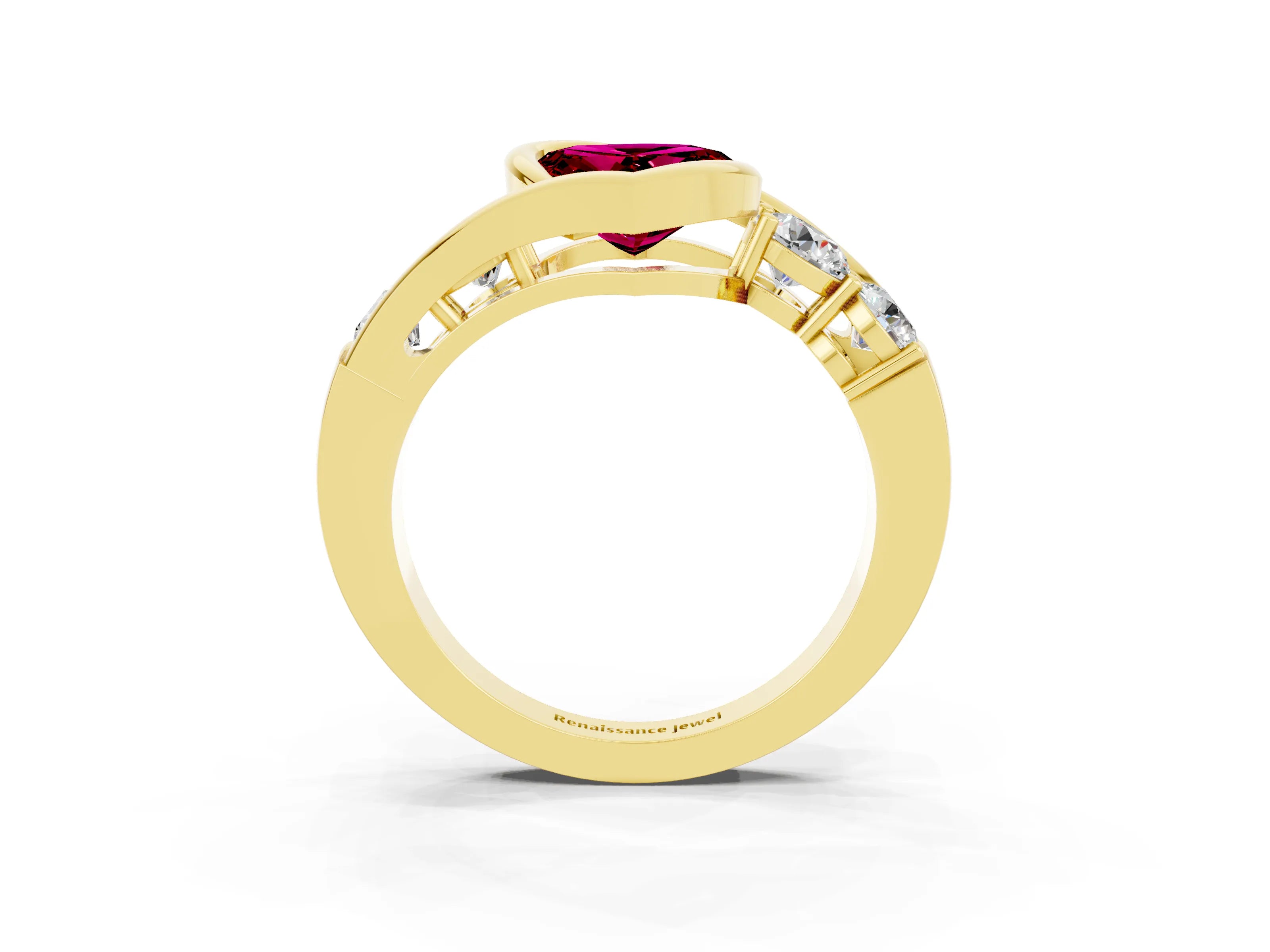 Yellow gold Bezel Set Heart Cut Diamond Split Shank Ring_3