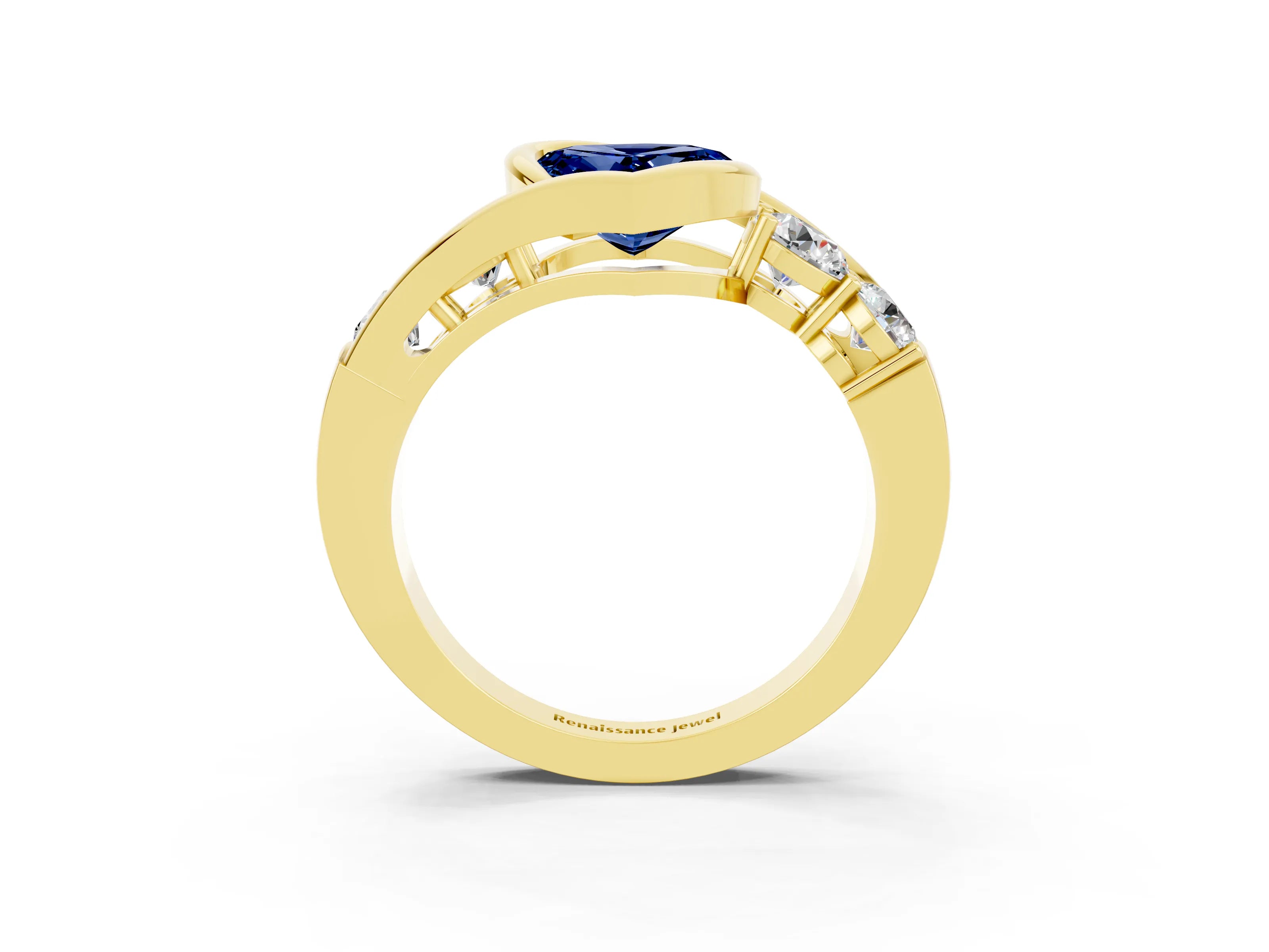 Yellow gold Bezel Set Heart Cut Diamond Split Shank Ring_3