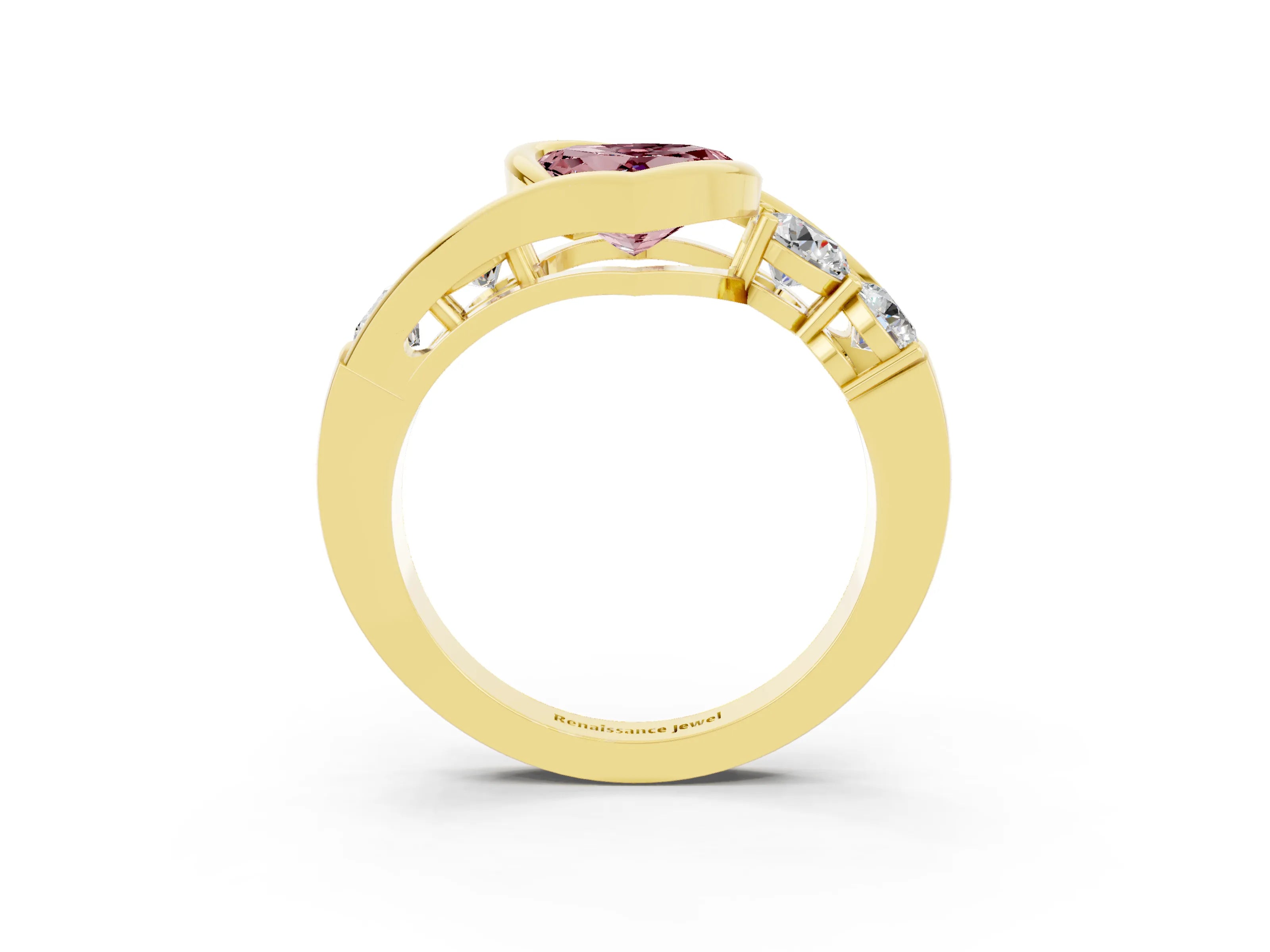Yellow gold Bezel Set Heart Cut Diamond Split Shank Ring_3