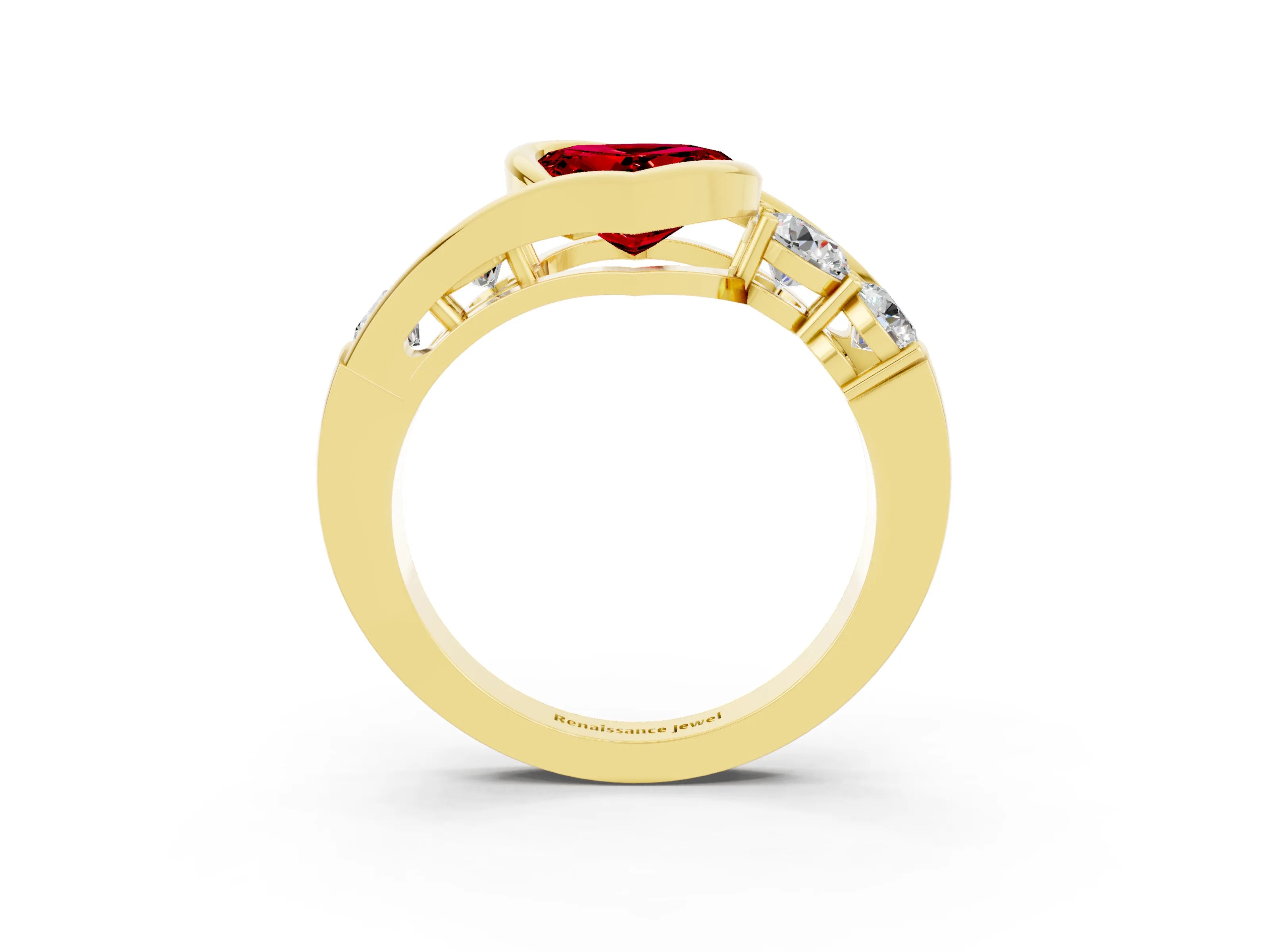 Yellow gold Bezel Set Heart Cut Diamond Split Shank Ring_3
