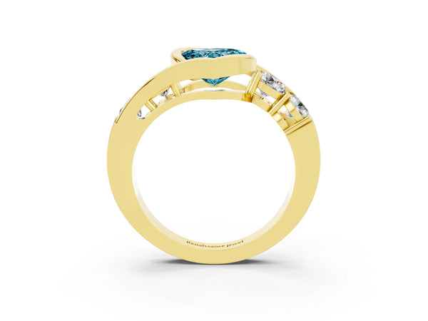 Yellow gold Bezel Set Heart Cut Diamond Split Shank Ring