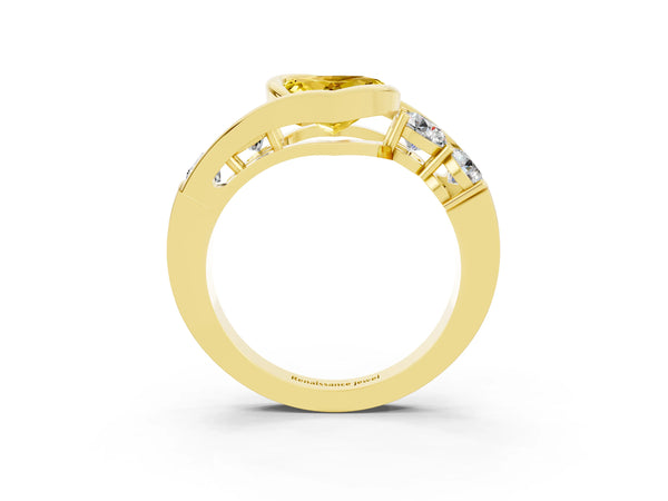 Yellow gold Bezel Set Heart Cut Yellow Sapphire Bypass Ring with Round  Accents