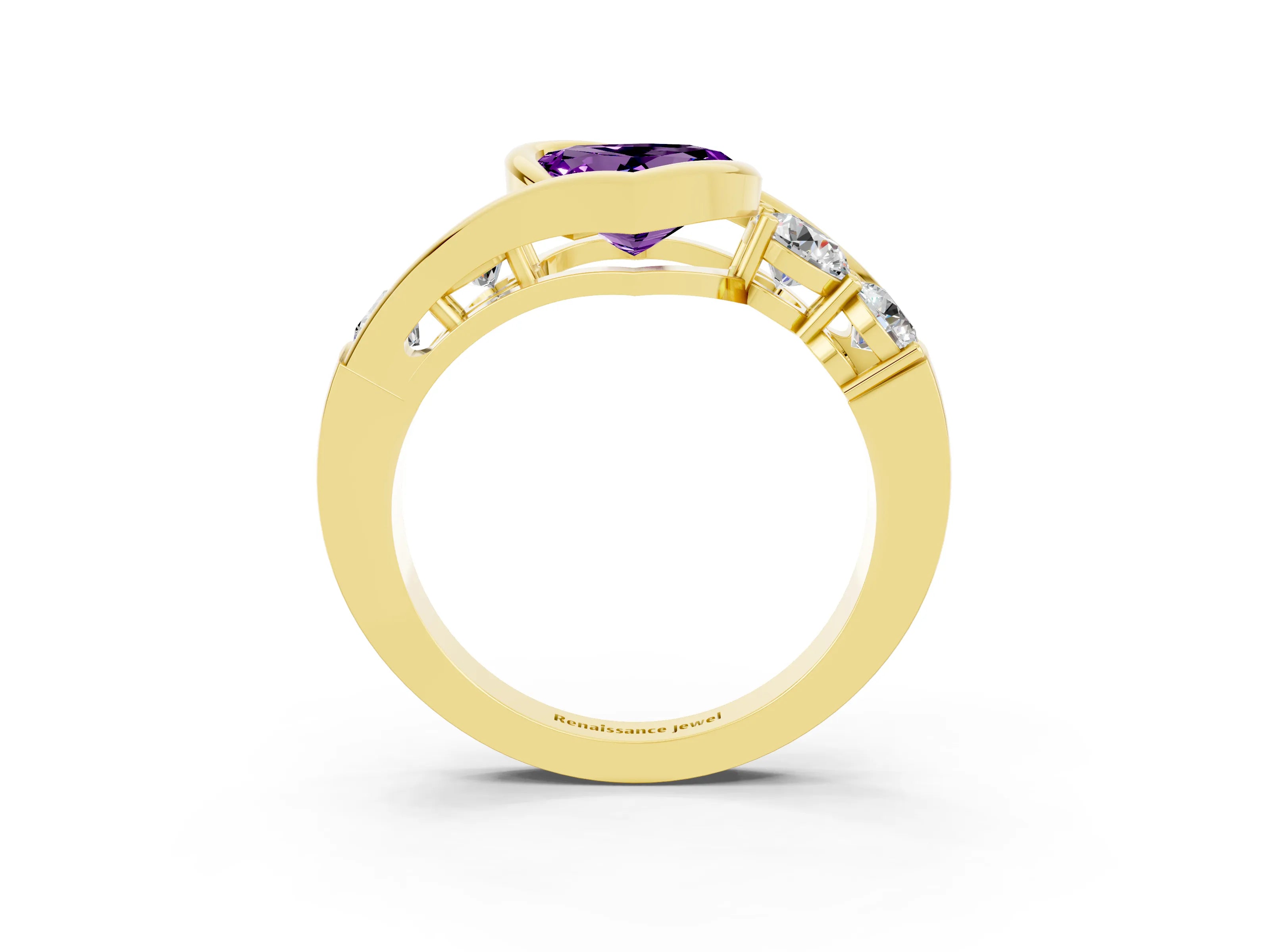 Yellow gold Bezel Set Heart Cut Diamond Split Shank Ring_3