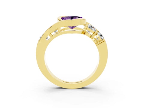 Yellow gold Bezel Set Heart Cut Diamond Split Shank Ring_3
