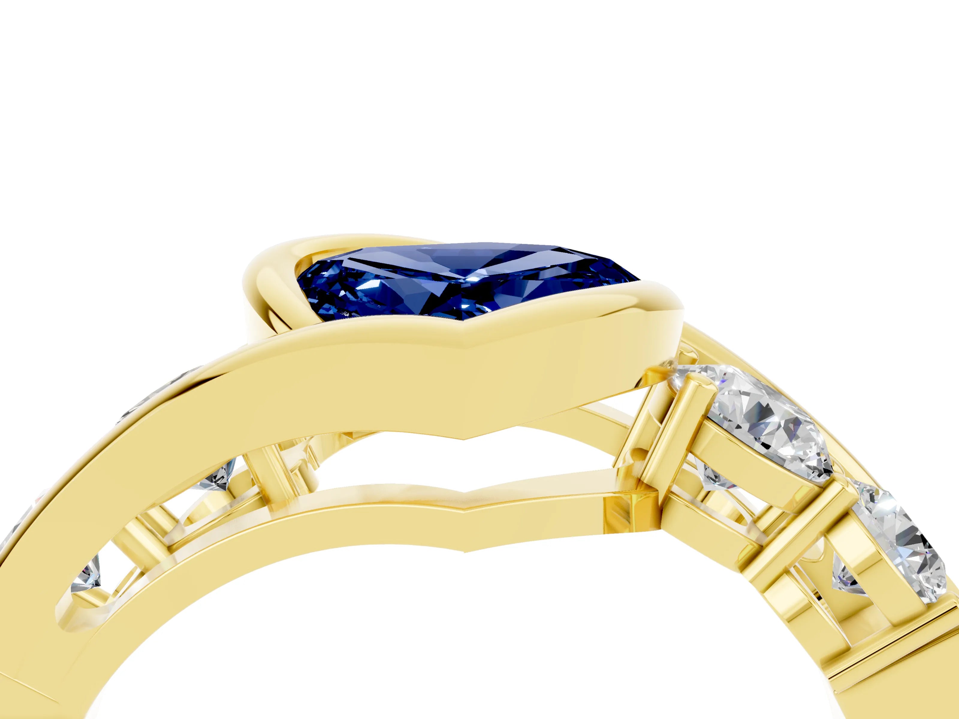 Yellow gold Bezel Set Heart Cut Diamond Split Shank Ring_4