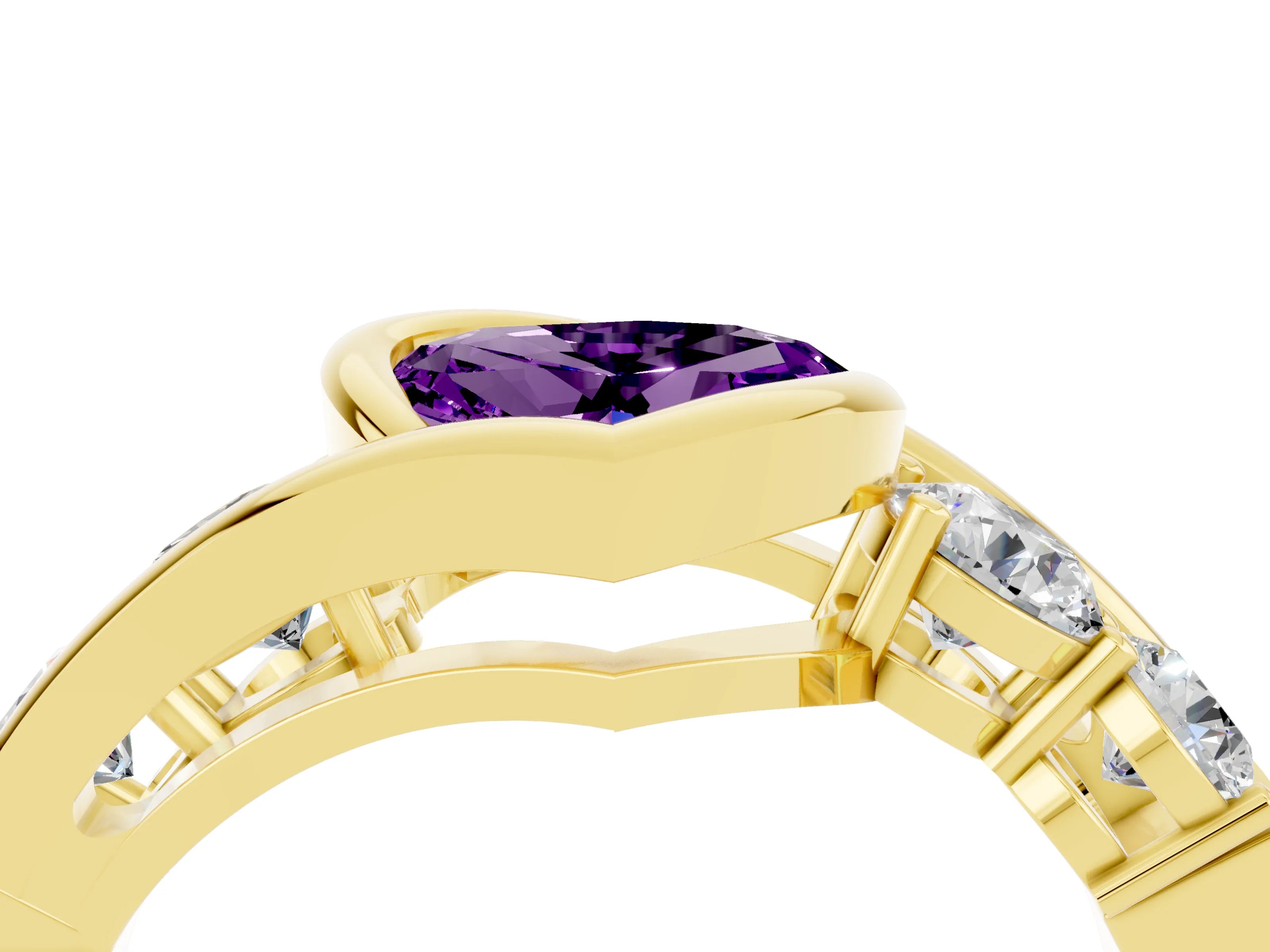Yellow gold Bezel Set Heart Cut Diamond Split Shank Ring_4