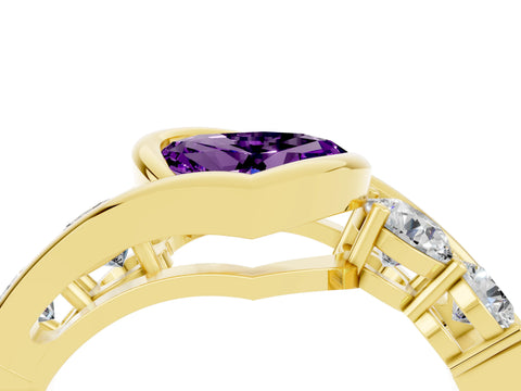 Yellow gold Bezel Set Heart Cut Diamond Split Shank Ring_4