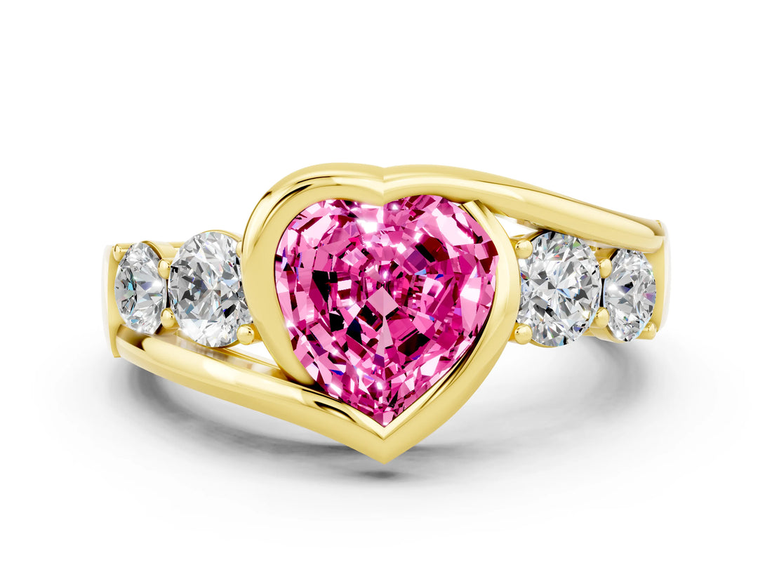 Yellow gold Bezel Set Heart Cut Diamond Split Shank Ring