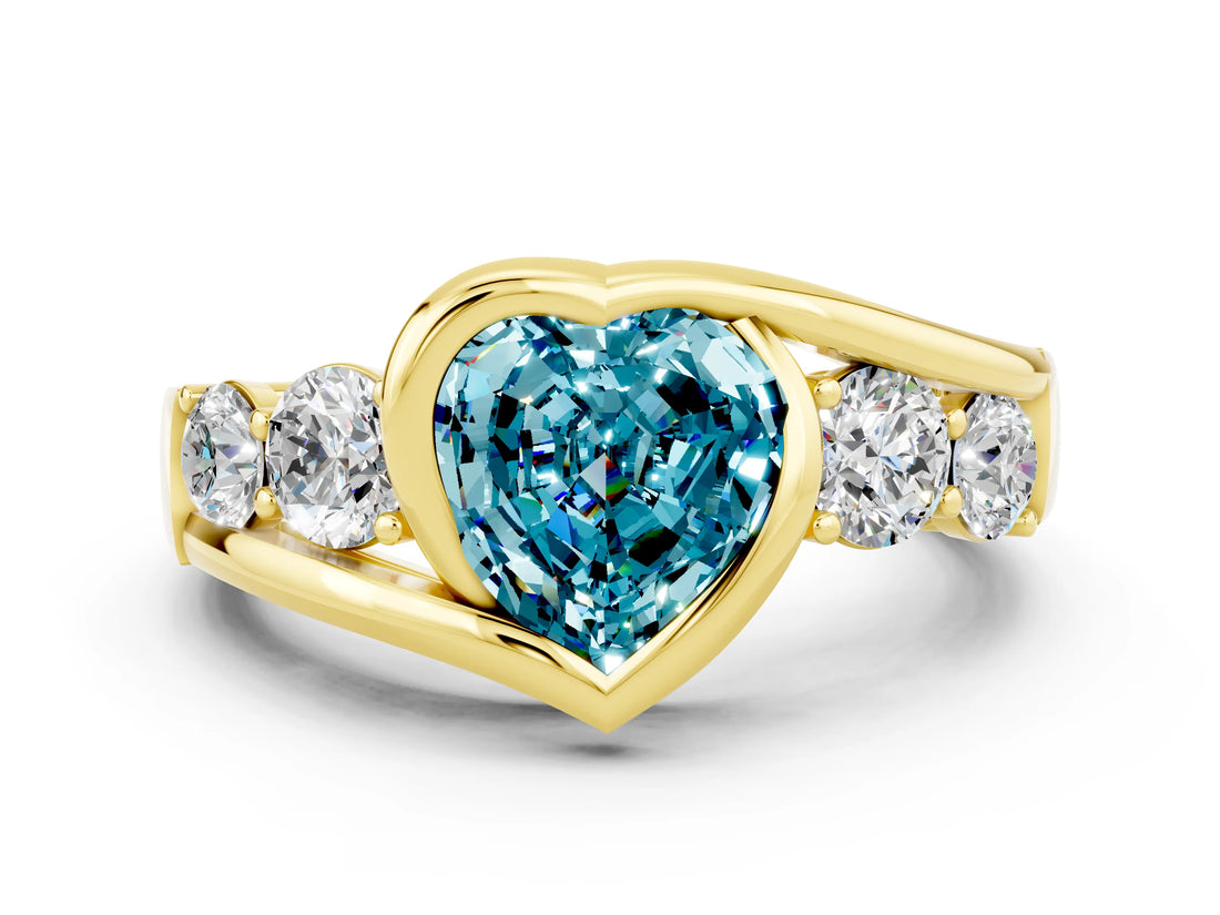 Yellow gold Bezel Set Heart Cut Diamond Split Shank Ring