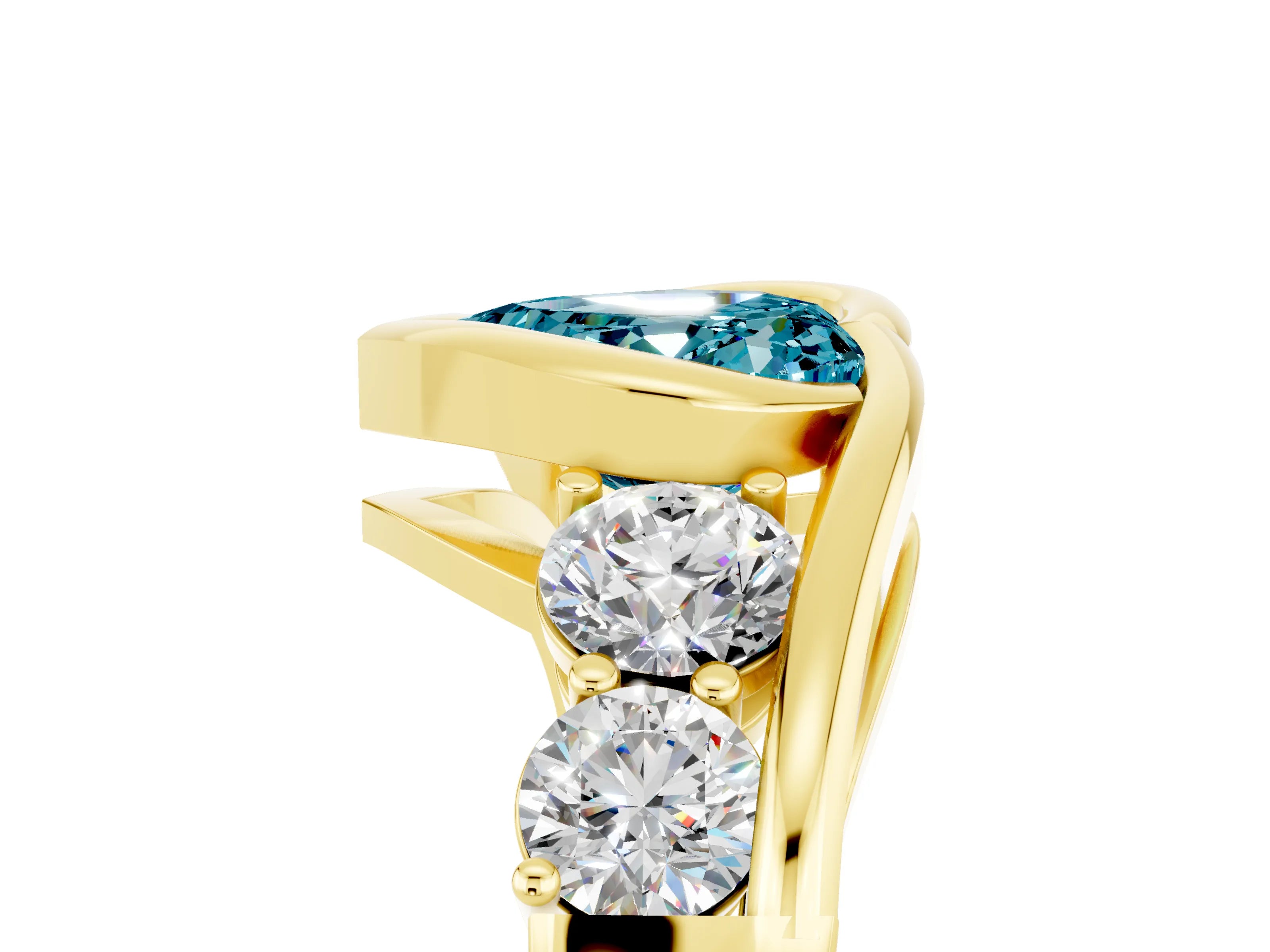 Yellow gold Bezel Set Heart Cut Diamond Split Shank Ring_5