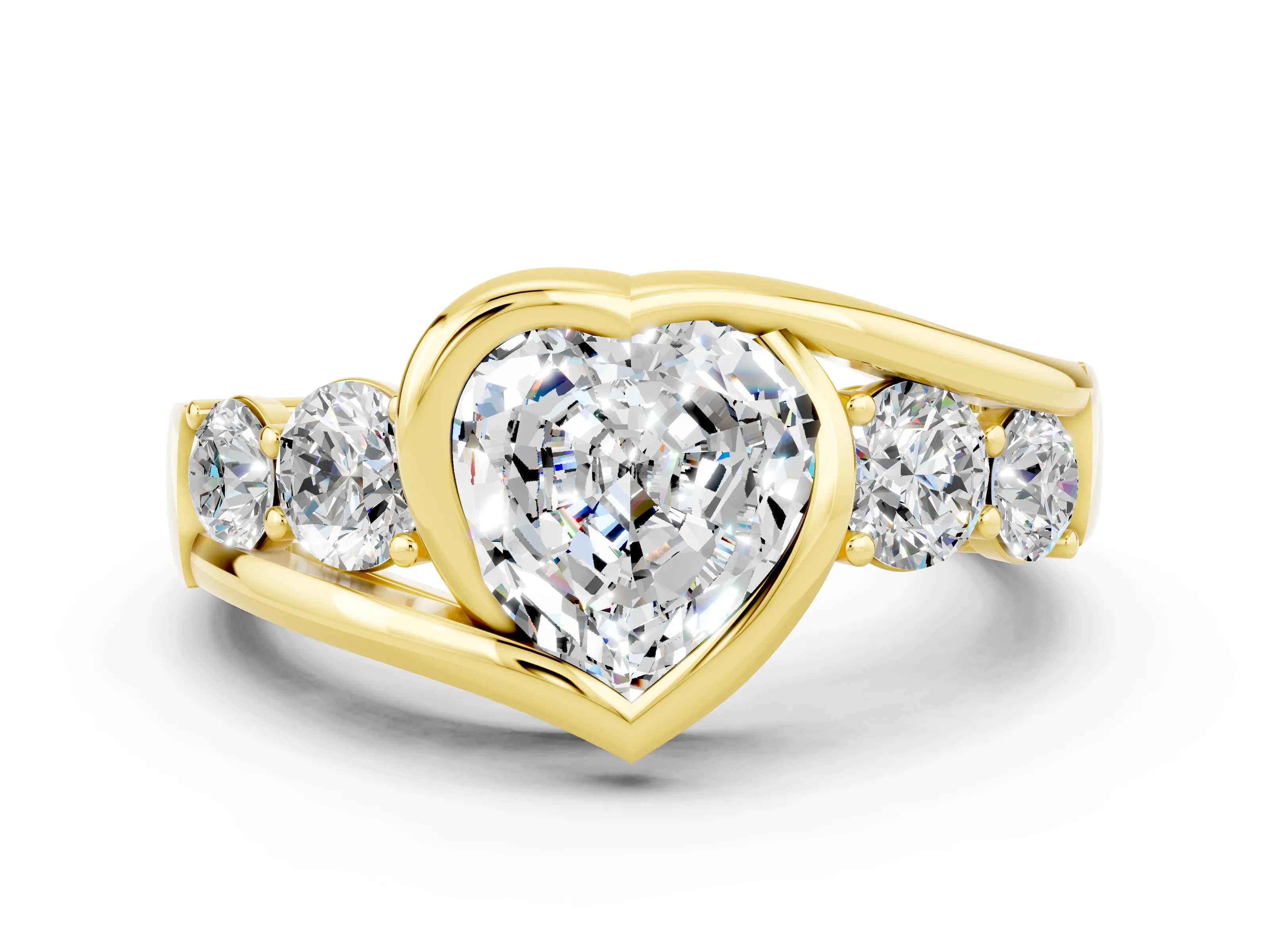 Yellow gold Bezel Set Heart Cut Diamond Split Shank Ring