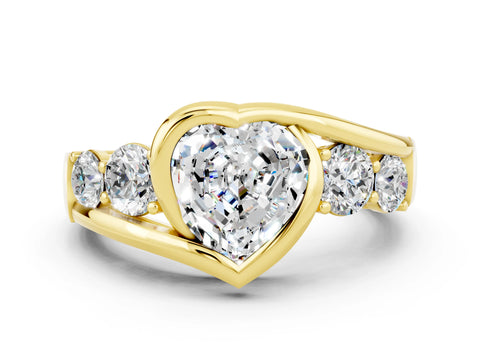 Yellow gold Bezel Set Heart Cut Diamond Split Shank Ring
