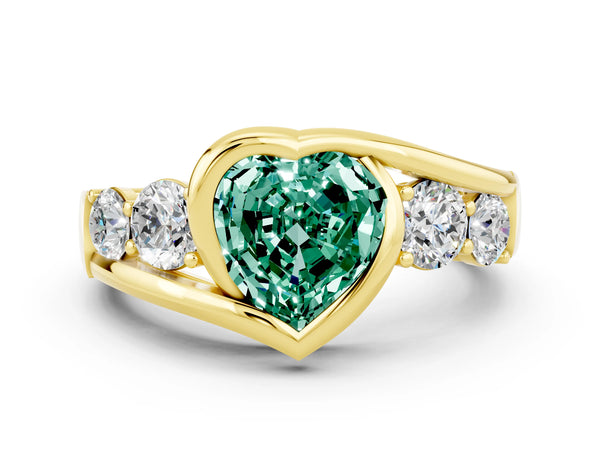 Yellow gold Bezel Set Heart Cut Green Sapphire Bypass Ring with Round  Accents
