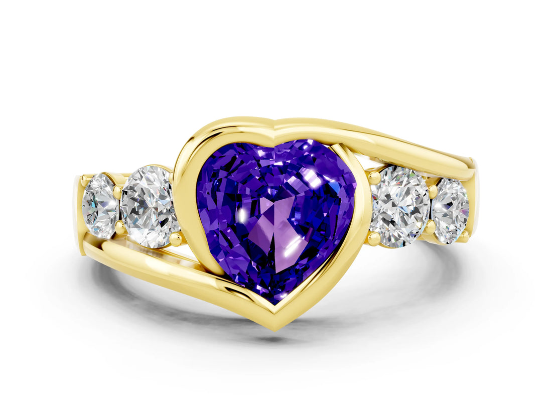 Yellow gold Bezel Set Heart Cut Diamond Split Shank Ring