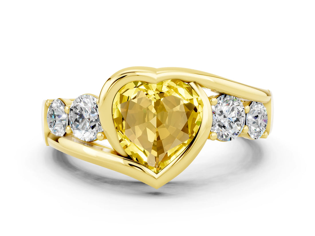 Yellow gold Bezel Set Heart Cut Diamond Split Shank Ring