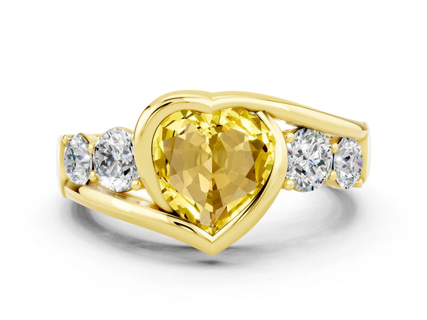 Yellow gold Bezel Set Heart Cut Yellow Sapphire Bypass Ring with Round  Accents