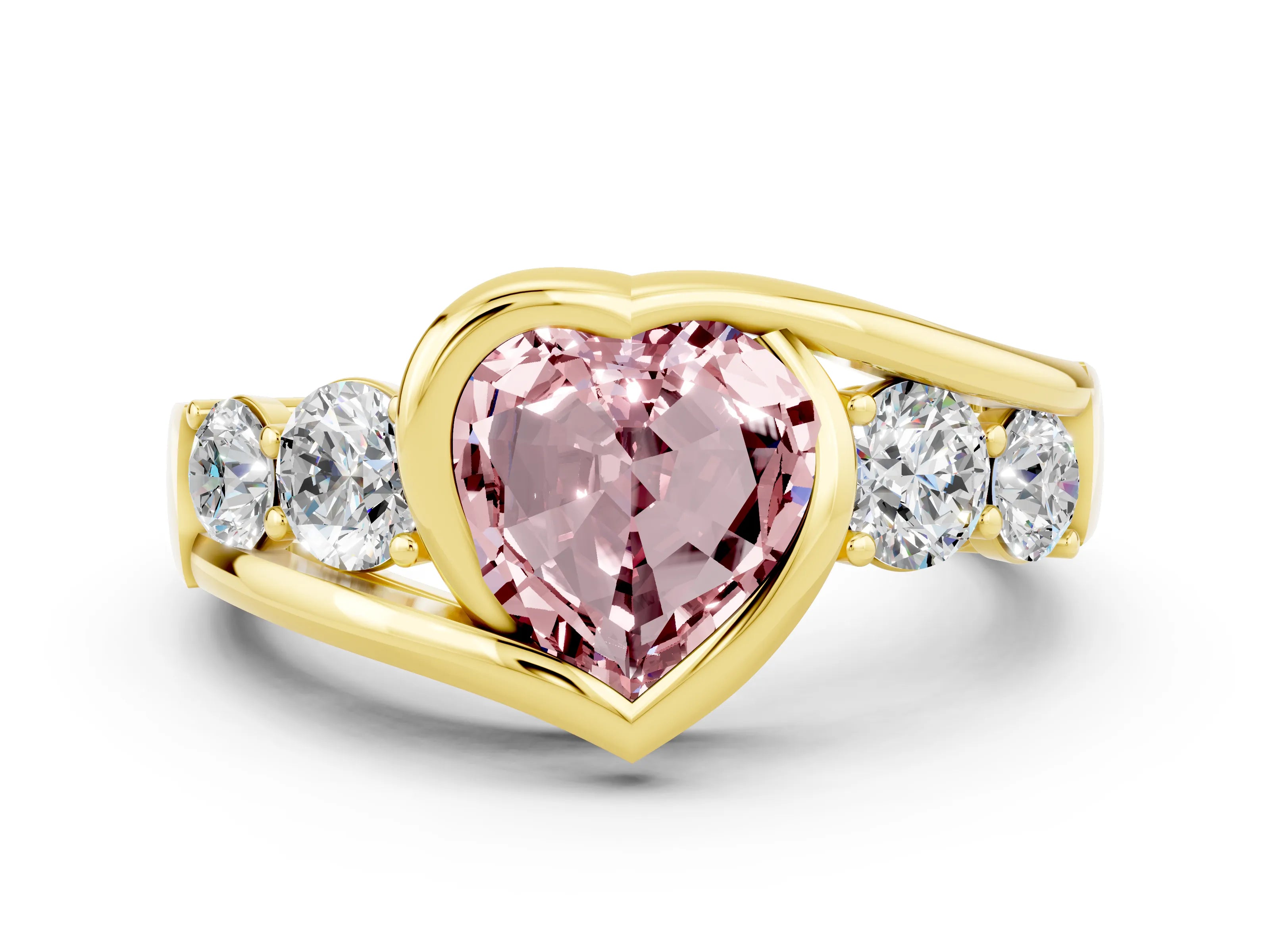 Yellow gold Bezel Set Heart Cut Diamond Split Shank Ring