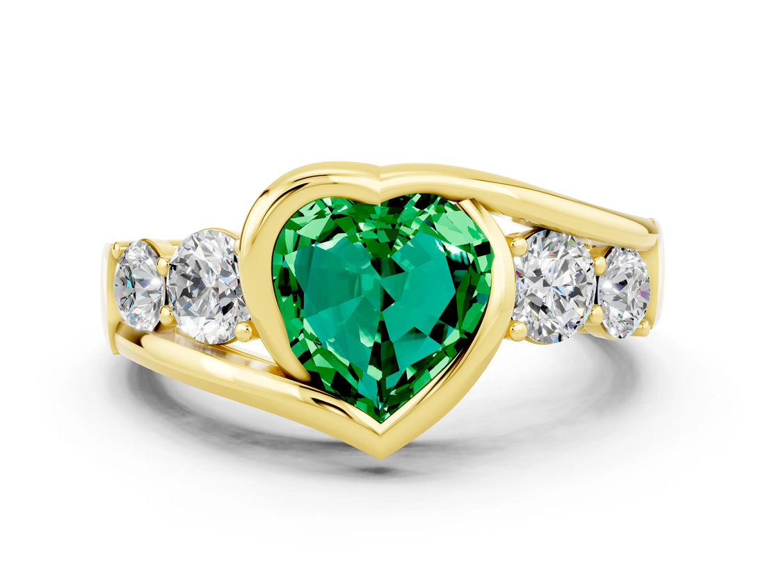 Yellow gold Bezel Set Heart Cut Diamond Split Shank Ring