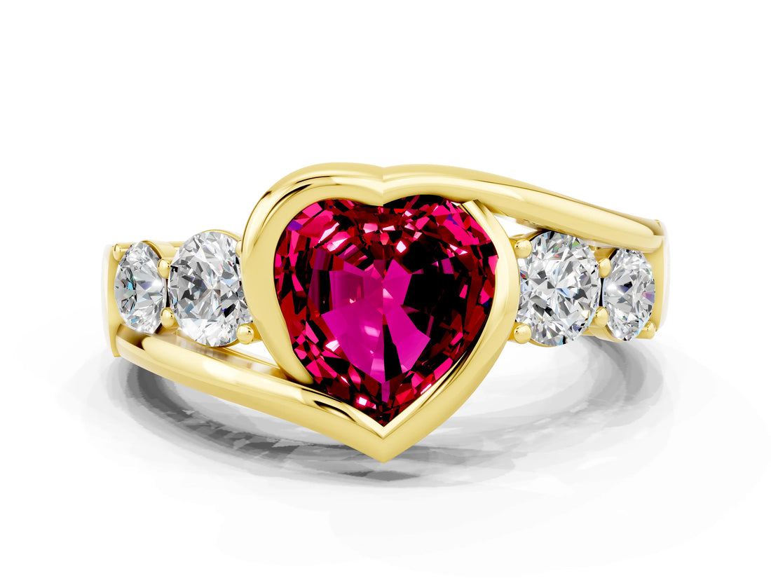 Yellow gold Bezel Set Heart Cut Diamond Split Shank Ring