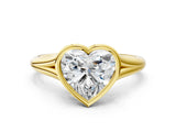 Yellow gold Bezel Set Heart Cut Solitaire Ring with Tapered Band