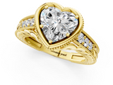 Yellow gold Bezel Set Heart Diamond Milgrain Pave Engagement Ring_33