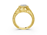 Yellow gold Bezel Set Heart Diamond Milgrain Pave Engagement Ring_35
