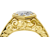 Yellow gold Bezel Set Heart Diamond Milgrain Pave Engagement Ring_36