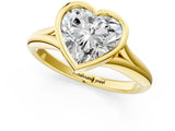 Yellow gold Bezel Set Heart Solitaire Diamond Ring with Smooth Band 1
