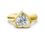Yellow gold Bezel Set Heart Solitaire Ring with Wide Band