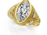 Yellow gold Bezel Set Marquise Cut Diamond Milgrain Band Ring_14