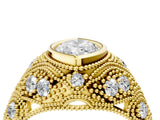 Yellow gold Bezel Set Marquise Cut Diamond Milgrain Band Ring_17